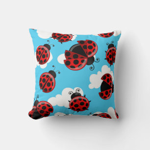 Coussin Ciel Bleu Nuages Blancs Coléoptère Coccinelle Roug