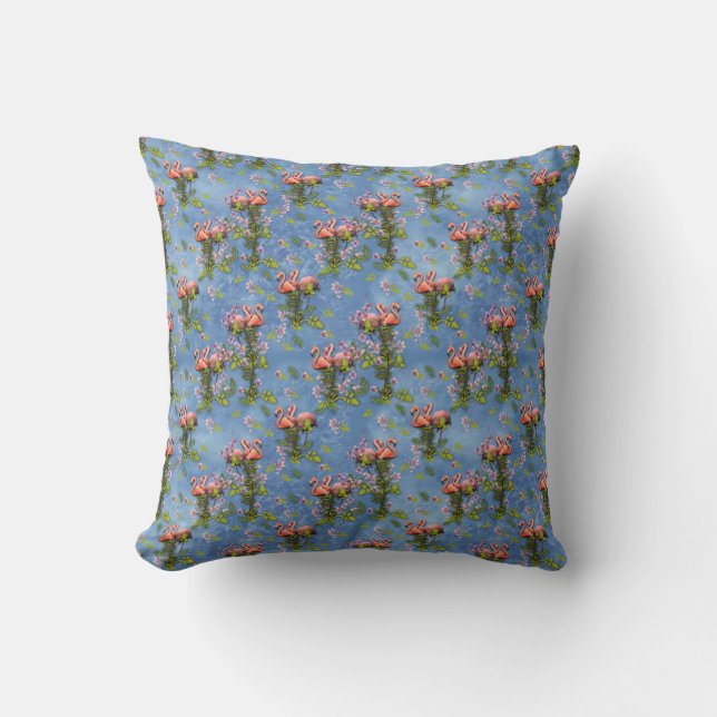 Coussin Ciel bleu nuageux et Flamant rose Répéter l'impres (Recto)