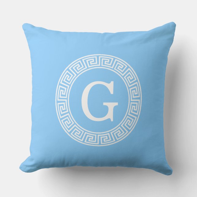 Coussin Ciel bleu What Grèce clé cadre de ligne initiale M (Recto)