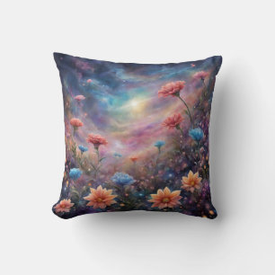 Coussin Ciel cosmique avec fleurs d'imaginaire