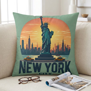 Coussin Ciel de New York rétro avec la Statue de la Libert