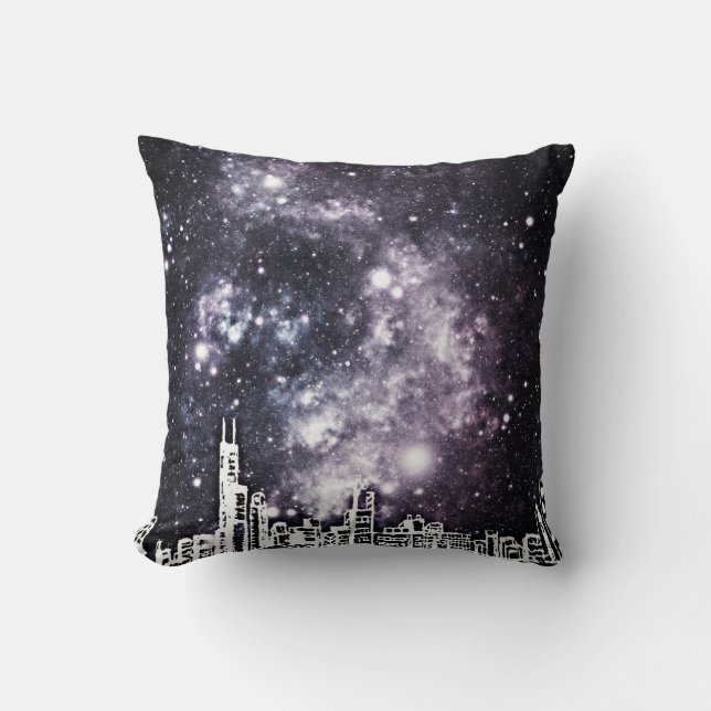 Coussin Ciel étoilé de style d'horizon comique noir et (Recto)
