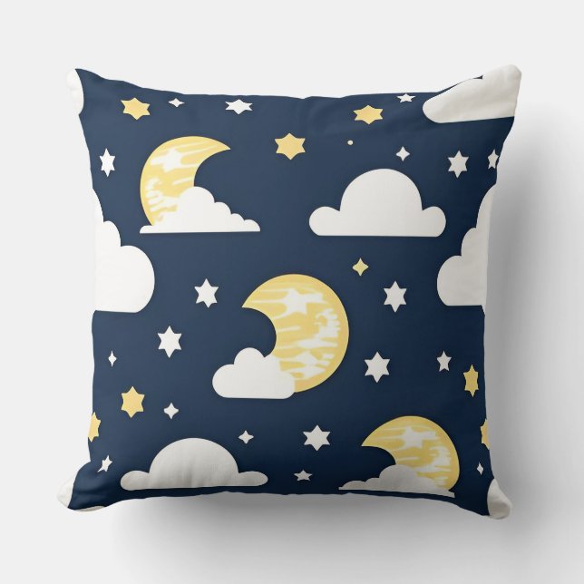 Coussin Ciel nocturne avec étoiles, lune et nuages (Recto)