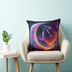 Coussin Ciel nocturne coloré Lune du croissant de loup