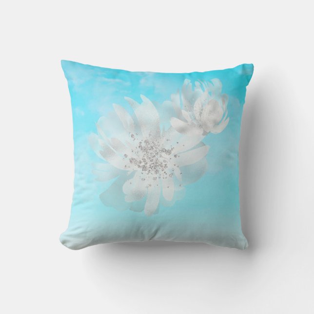 Coussin *~* Ciel Ombre nuages Fleurs blanches Parties scin (Recto)