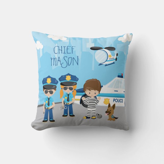 Coussin Cignon petit homme de police avec prénom (Recto)
