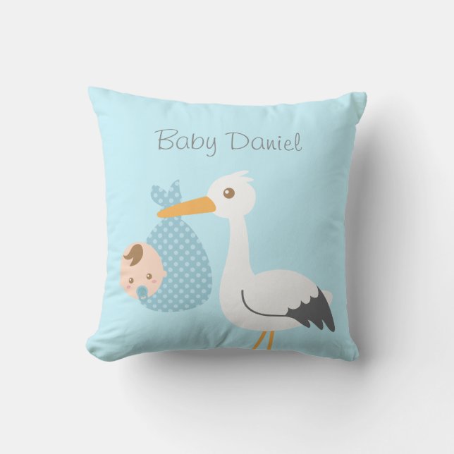 Coussin Cigogne Livrant un Bébé Garçon Mignon Décoration d (Recto)