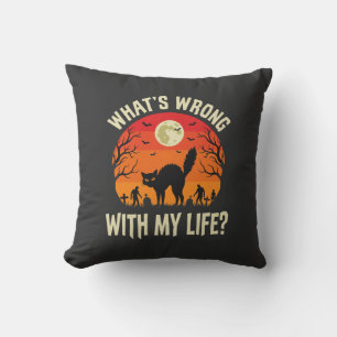 Coussin Cimetière de chat noir Halloween Horreur Graphique