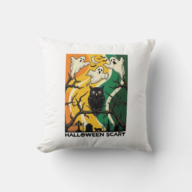 Coussin Cimetière de fantômes de hibou noir effrayant Hall (Recto)