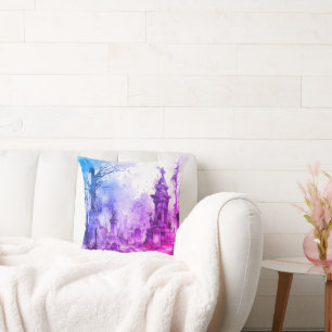 Coussin Cimetière déplaisant et Éffrayant Purple & Blue Ha