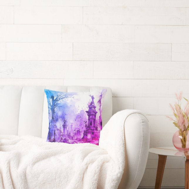 Coussin Cimetière déplaisant et Éffrayant Purple & Blue Ha (Canapé)