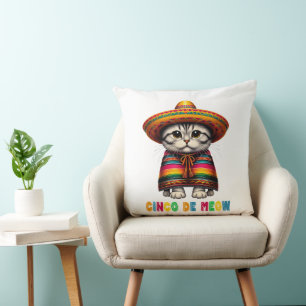 Coussin Cinco De Mayo Drôle Chat Mexicain Sombrero Meow