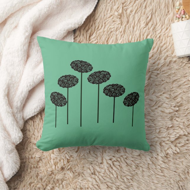Coussin Cinq arbres sur l'oreiller vert (Couverture)