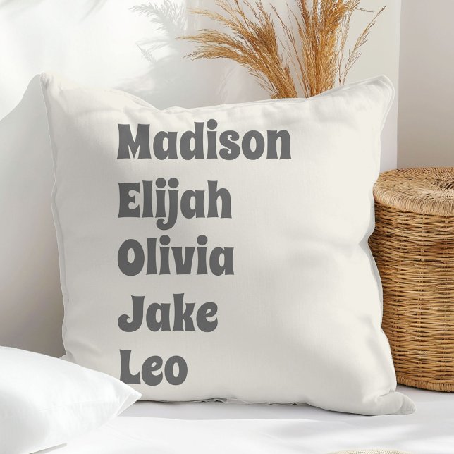 Coussin Cinq petits-enfants de la famille nom crème rétro (Créateur téléchargé)
