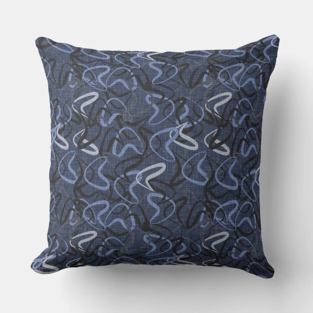 Coussin Cinquante Motifs du Boomerang | Bleu, gris et noir (Recto)
