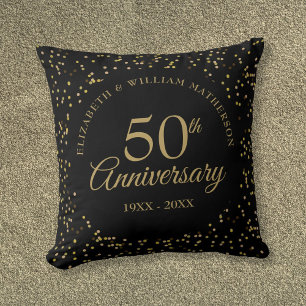 Coussin Cinquantième anniversaire de mariage chic noir pou