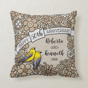 Coussin Cinquantième anniversaire personnalisé, oiseaux