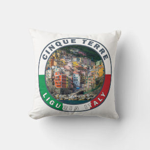 Coussin Cinque Terre Italie Aquarelle Cercle Vintage