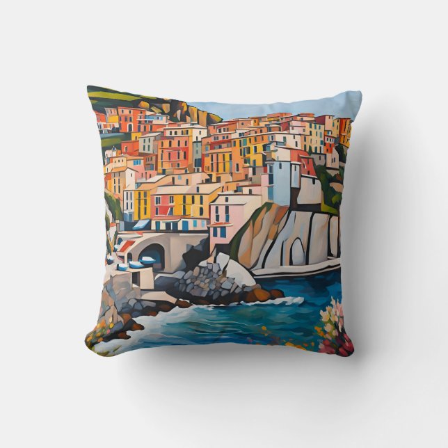 Coussin Cinque Terre Italie Côte méditerranéenne d'Art Mod (Recto)