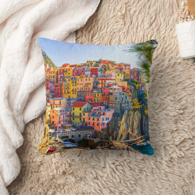 Coussin Cinque Terre Ligurie Italie Village Peinture (Couverture)