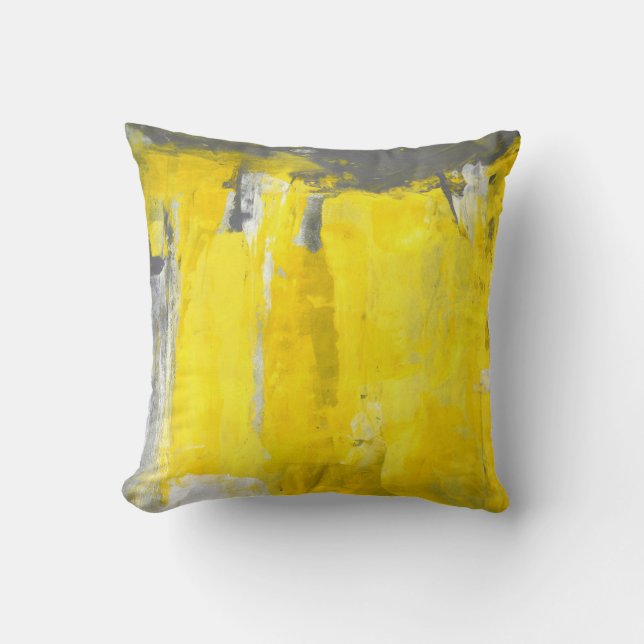 Coussin "Cinquième" art abstrait gris et jaune (Recto)