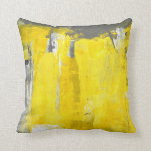 Coussin "Cinquième" art abstrait gris et jaune