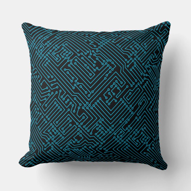 Coussin Circuitrie - bleu ciel sur noir (Recto)