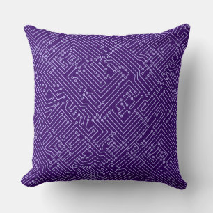 Coussin Circuitrie - Bleu Poudre sur violet profond