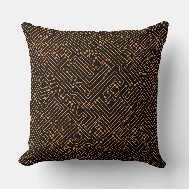 Coussin Circuitrie - Orange clair sur Noir (Recto)