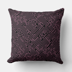 Coussin Circuitrie - rose sur noir