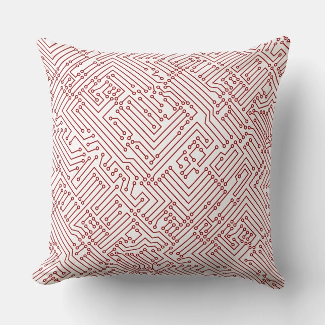 Coussin Circuitrie - Rouge rubis sur blanc (Recto)