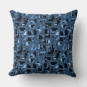 Coussin Circuits d'ordinateurs bleus et noirs