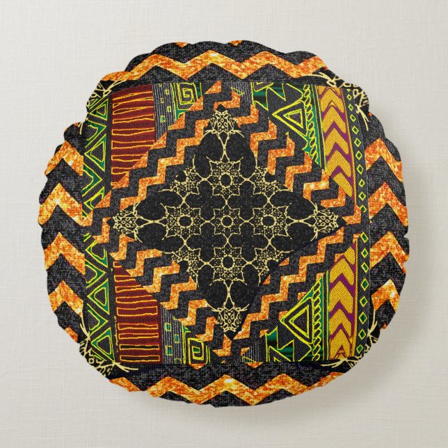 Coussin circulaire géométrique Afrocentré (Devant)