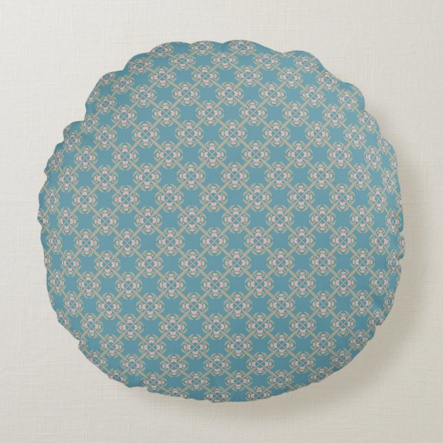 Coussin circulaire géométrique Elégance bleue turq (Devant)