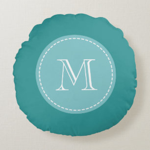 Coussin circulaire monogramme personnalisé bleu t