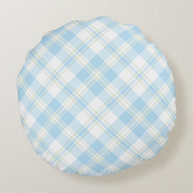 Coussin circulaire Sky Blue et White Check (Dos)