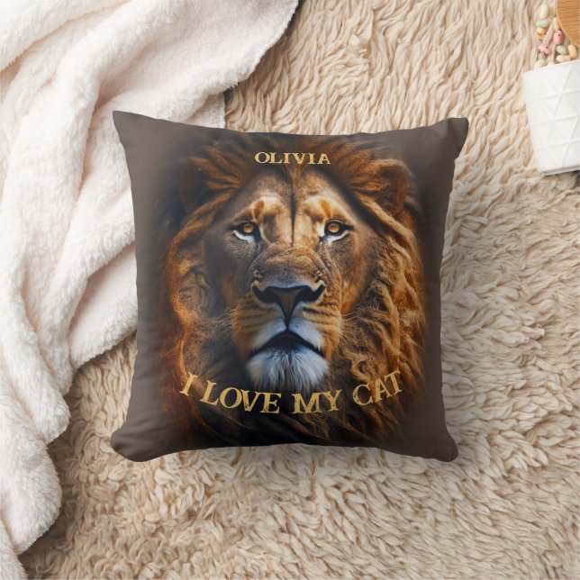 Coussin Citation amusante "I Love My Cat" Nom personnalisé (Couverture)