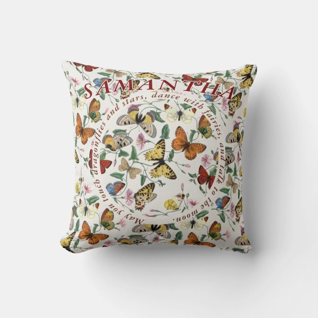 Coussin Citation botanique du matin pour le papillon lunai (Recto)