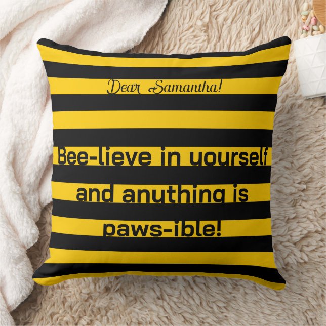 Coussin Citation d'amour mignonne Bumble Bee Stripes Motif (Couverture)