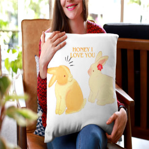Coussin Citation d'amour mignonne Bunny Couple - "Chéri, j