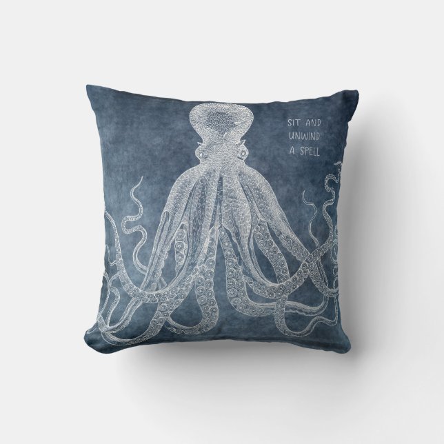 Coussin Citation d'aquarelle bleu octopus twilight Vintage (Recto)