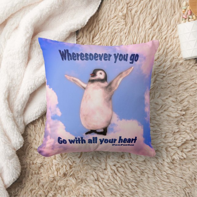 Coussin Citation d'attitude de Penguin Confucius Inspirati (Couverture)