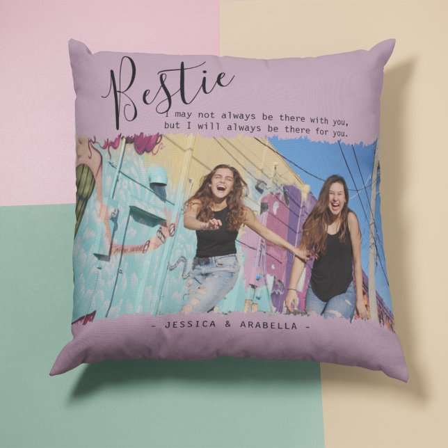 Coussin Citation de Bestie moderne Photo BFF personnalisée (Créateur téléchargé)
