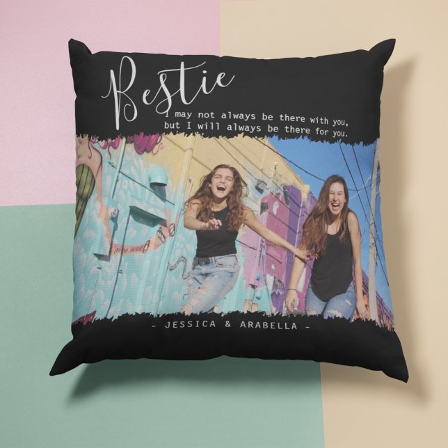 Coussin Citation de Bestie moderne Photo BFF personnalisée (Créateur téléchargé)