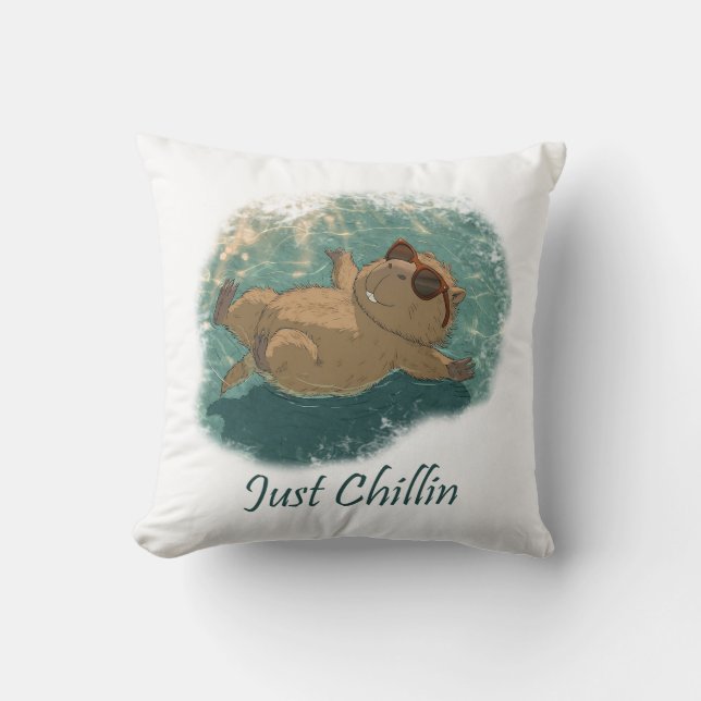 Coussin Citation de capybara amusant de style aquarelle ju (Recto)