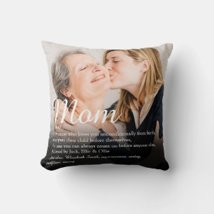 Coussin Citation de définition de maman Écriture élégante 