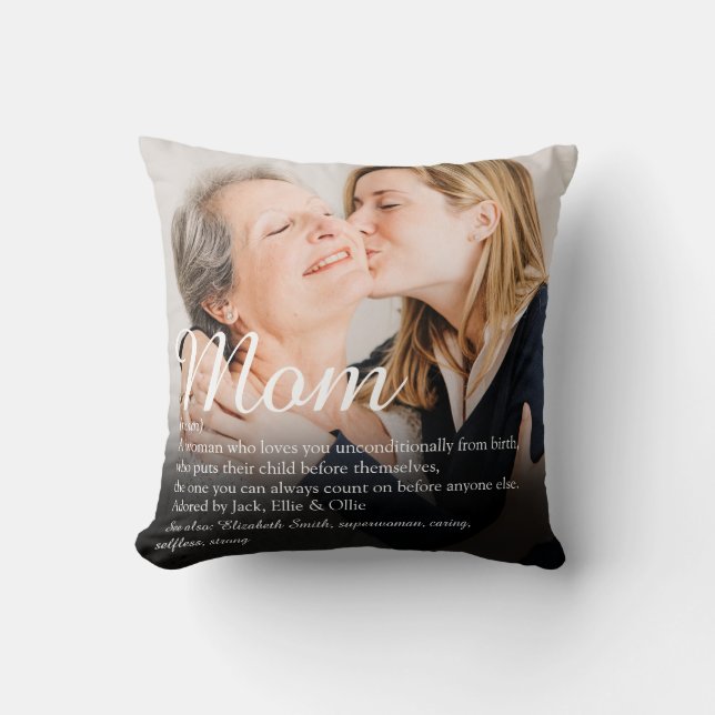 Coussin Citation de définition de maman Écriture élégante  (Recto)
