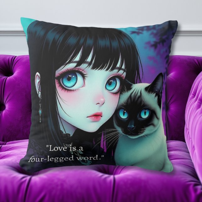 Coussin Citation de fille anime et chat siamois  (Créateur téléchargé)