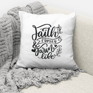 Coussin Citation de foi religieuse en noir et blanc
