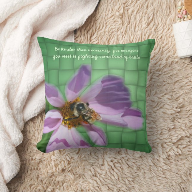 Coussin Citation de gentillesse Abeille sur fleur Inspiran (Couverture)